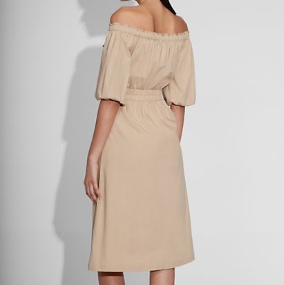 NEW Gabrielle Union Camel Poplin Midi Dress sz Small - Picture 2 of 8